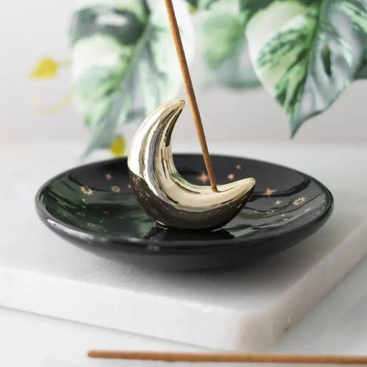 Gold Crescent Moon Ceramic Incense Stick Holder