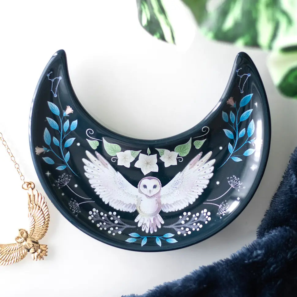 Crescent Moon Owl Trinket Dish